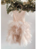 Lace Tulle Ruffled Sheer Back Flower Girl Dress